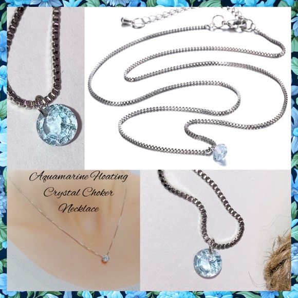 0.84ct Aquamarine Topaz Floating Pendant Necklace - Picture 4 of 5